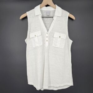 Chicos Womens‎ 100% Linen Top Size 1(M/8) White Sleeveless Beachy Coastal Summer